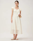 Empire waist petal sleeve maxi dress — slim A-line silhouette, ankle length, woven polyester fabric.