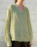 Ramie V-Neck Button-Down Shirt