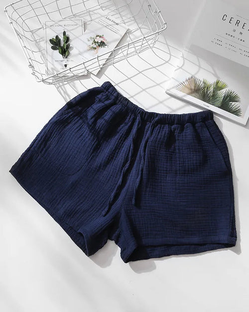 Cotton Elastic Waist Solid Sleep Shorts