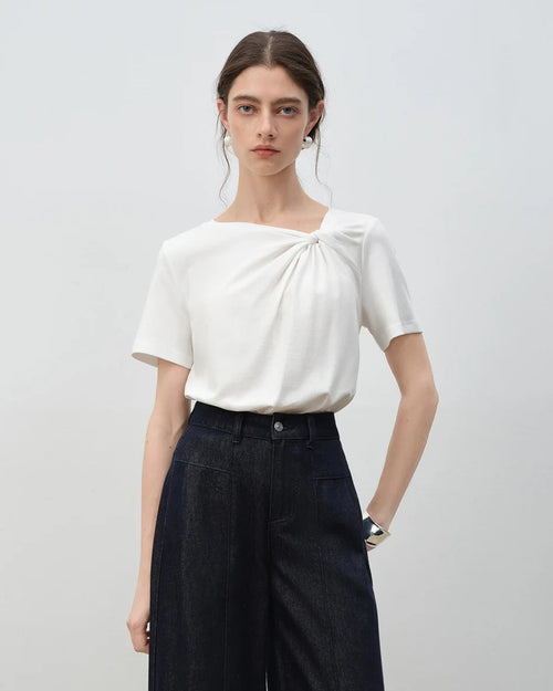 Asymmetrical Knotted Short-Sleeved T-Shirt