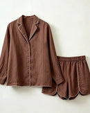 Solid Puff Sleeve Shirt Shorts Set