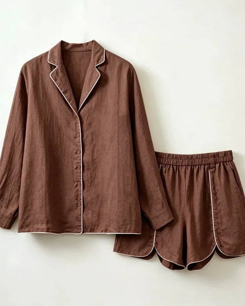 Solid Puff Sleeve Shirt Shorts Set