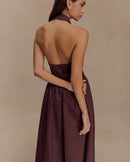 Sleeveless Turn-Down Collar Belted Maxi Dress