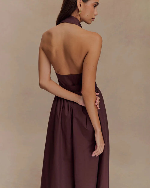 Sleeveless Turn-Down Collar Belted Maxi Dress