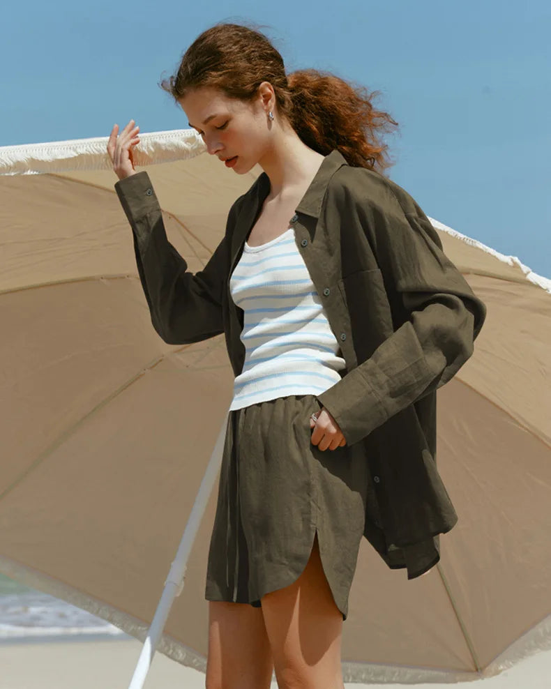 Loose-Fit Linen-Blend Button-Down Shirt