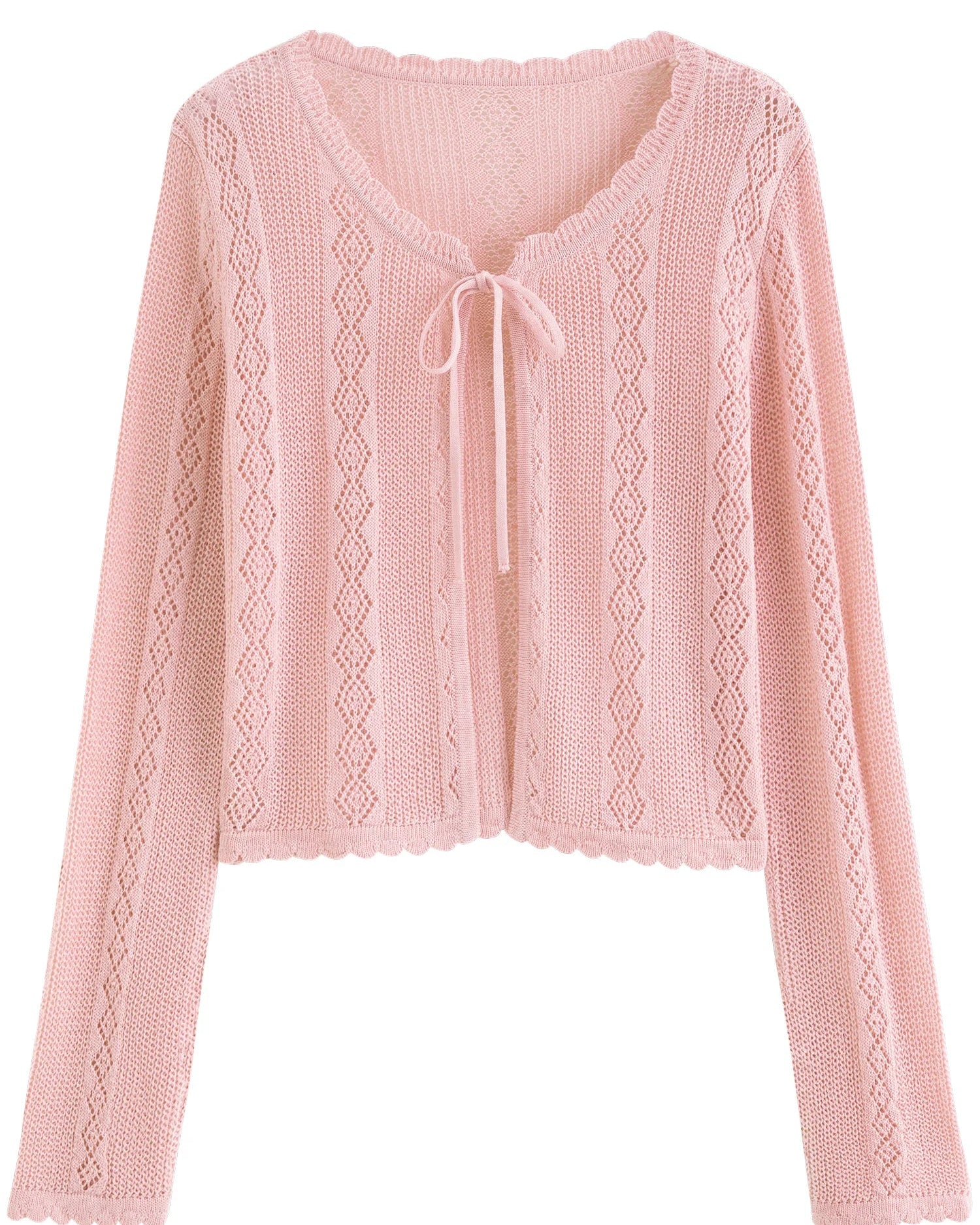 Linen Blend Open-Knit Lace-Up Cardigan