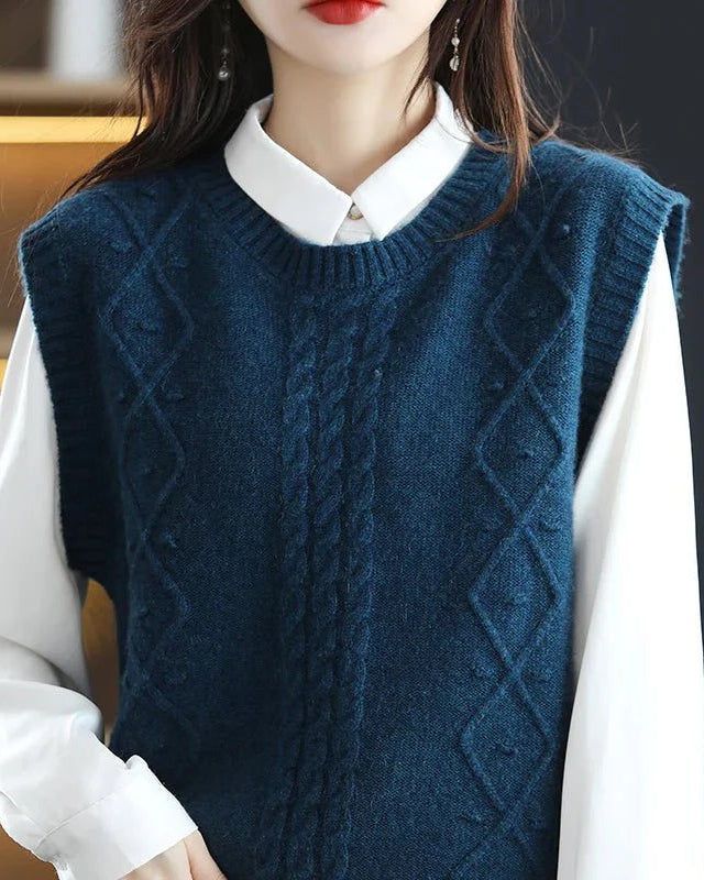 O-Neck 100% Wool Sweater Vest