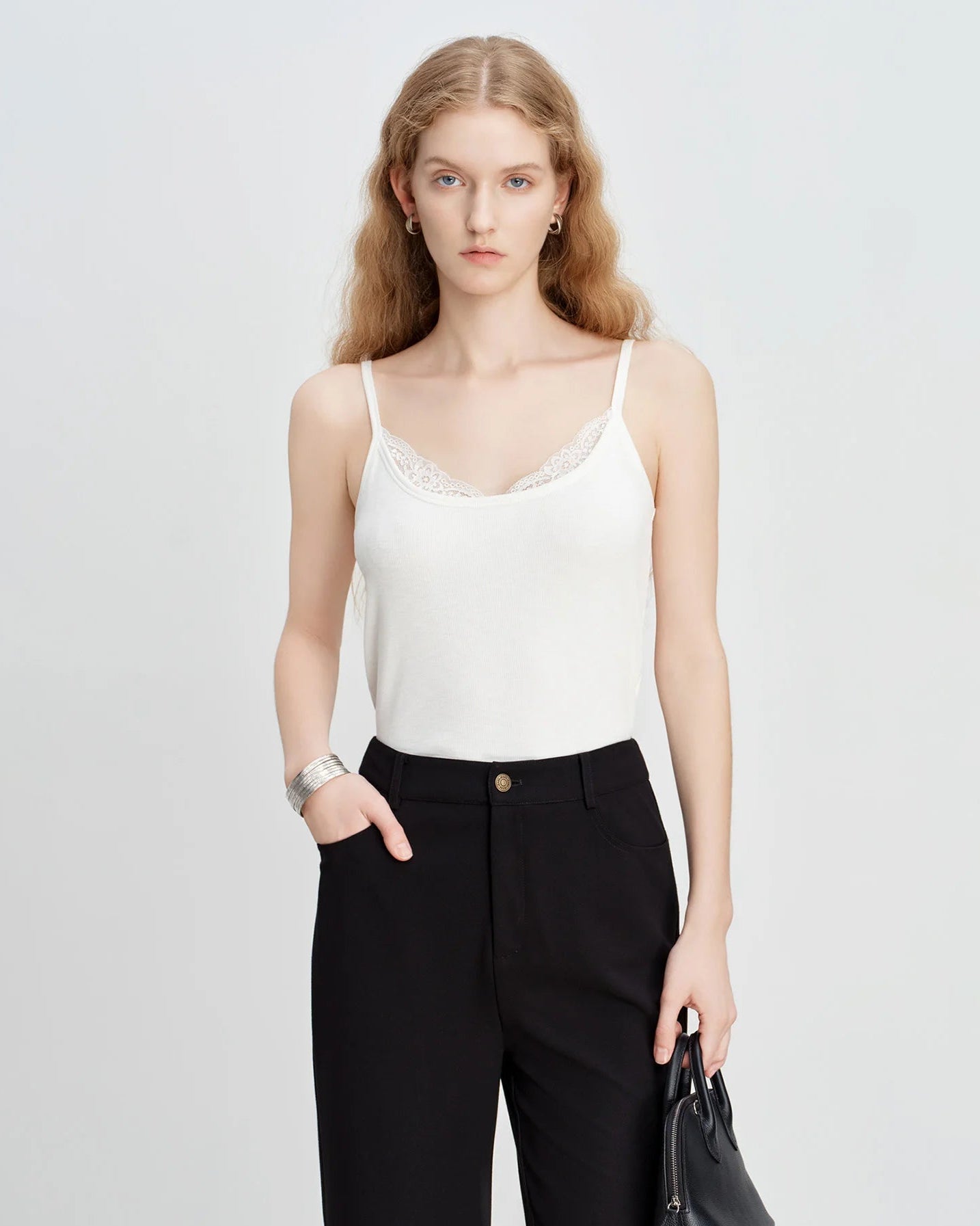 Ribbed Lace Trim Camisole