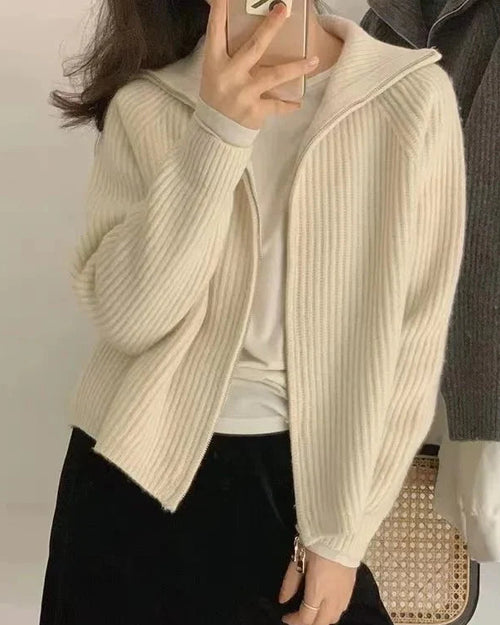 Zipper Wool Knitted Short Coat