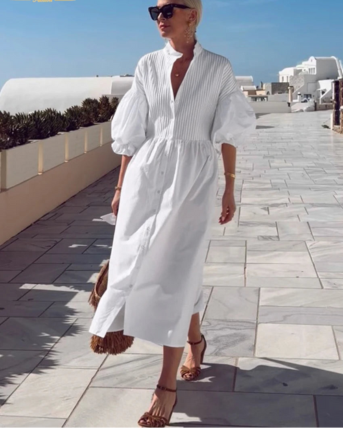 Cotton V-Neck Lace-Trim Maxi Dress