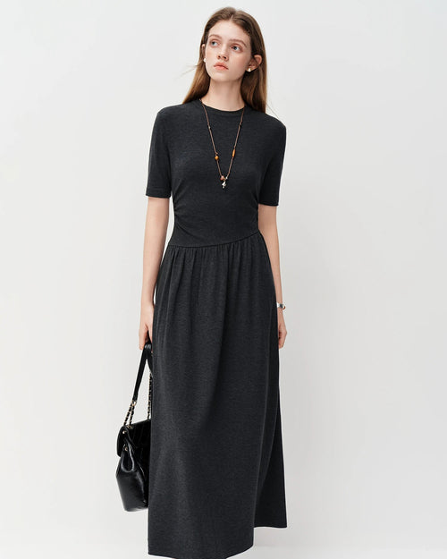 Loose-Fitting Pleated A-Line Maxi Skirt