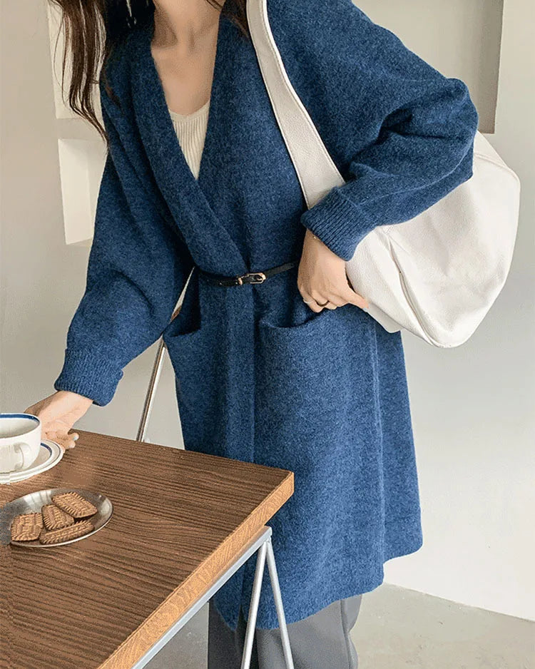 Relaxed Open-Front Knitted Longline Cardigan