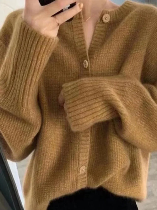 Round Neck Cashmere Short Cardigan