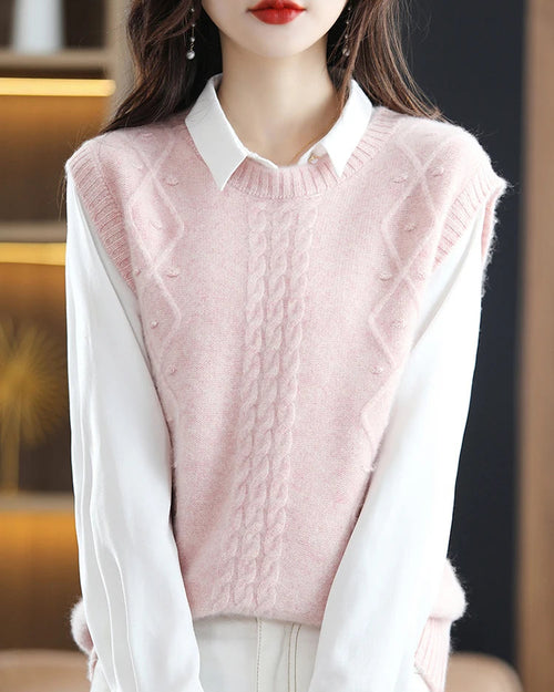 O-Neck 100% Wool Sweater Vest