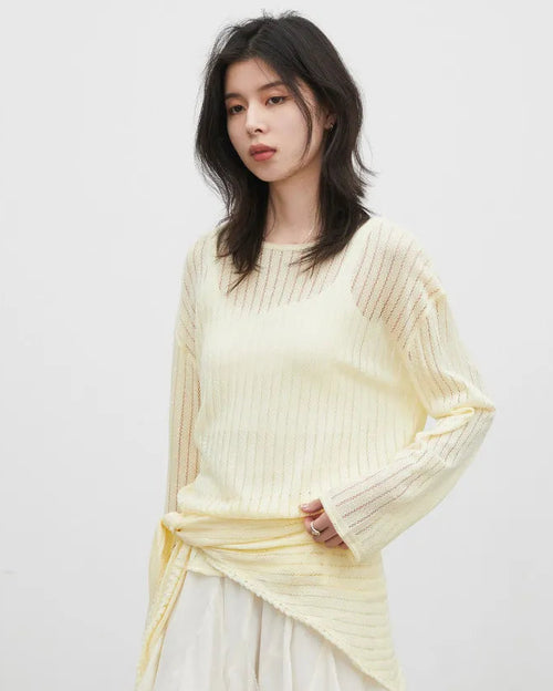 Hollow-Out Slant Shoulder Knit Top