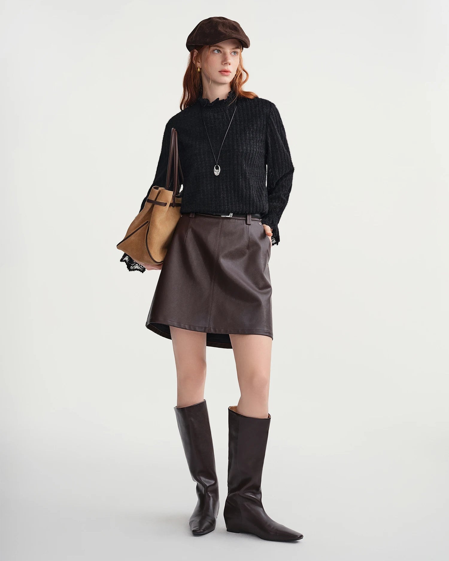 Flare Sleeve Turtleneck Stretch Top