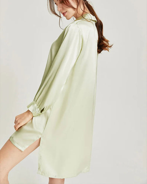 Mulberry Silk Turn-Down Collar Long Sleeve Shirt