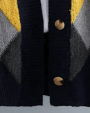 Fleece Patchwork Vintage V-Neck Short Cardigan