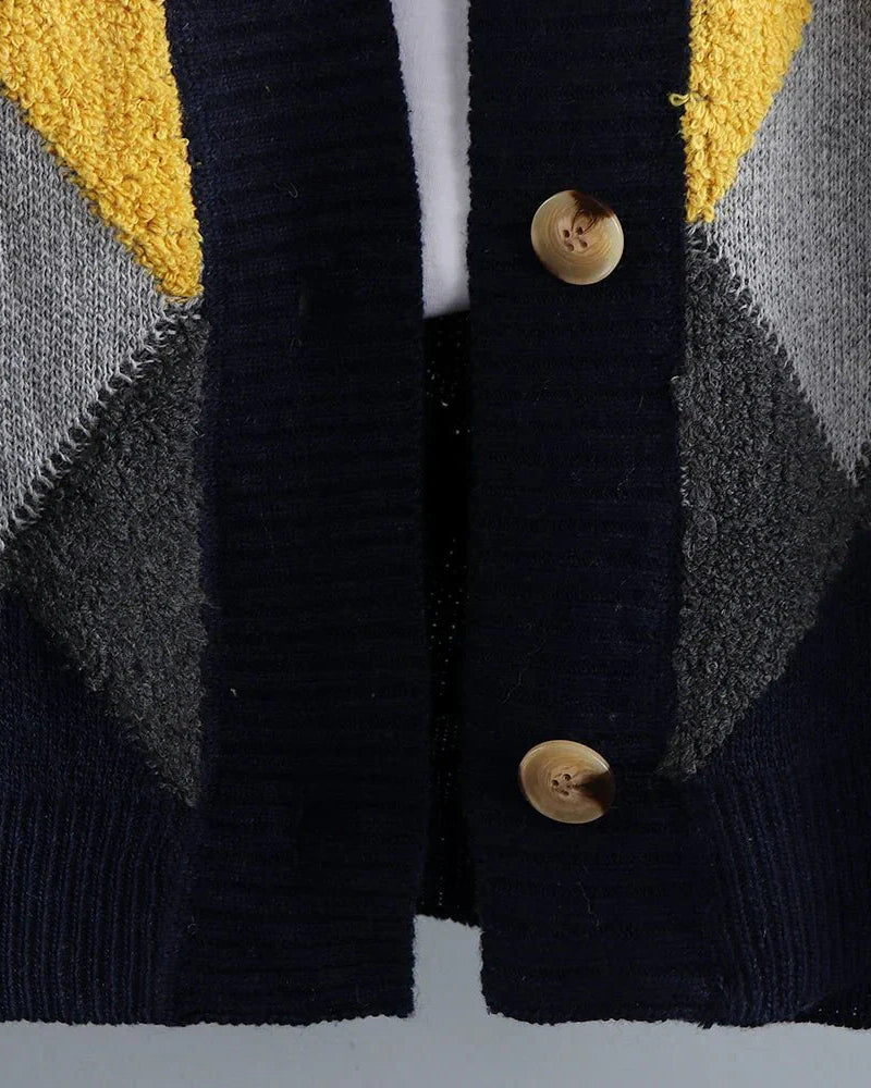 Fleece Patchwork Vintage V-Neck Short Cardigan