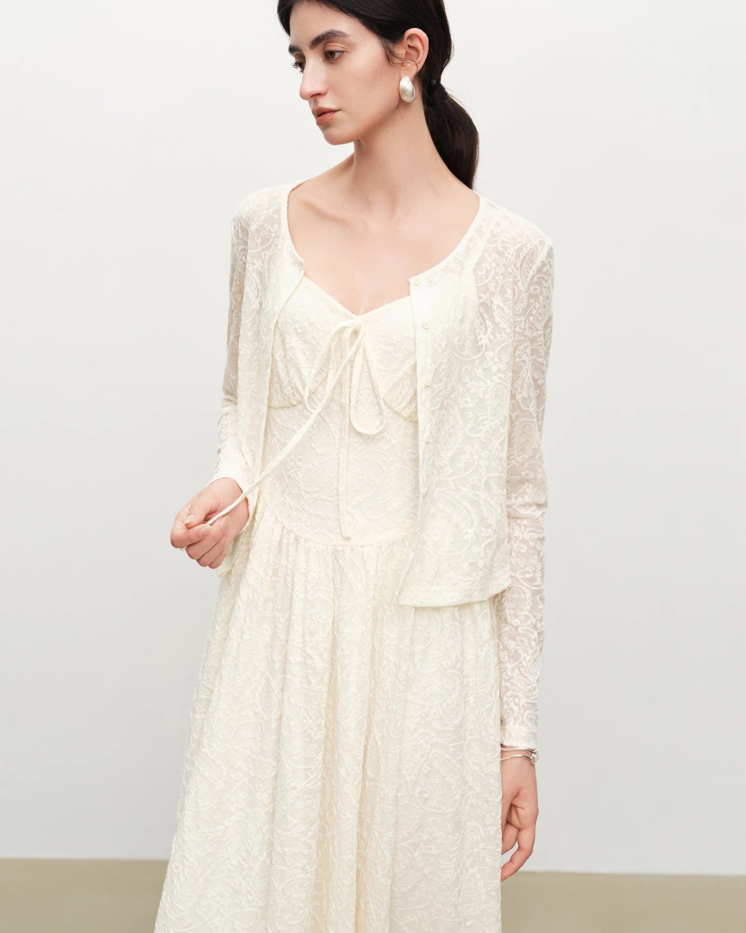 Lace-Trimmed Knit Cardigan