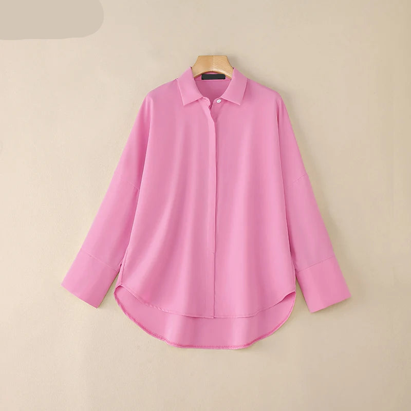 Oversized Turn-Down Collar High-Low Shirt