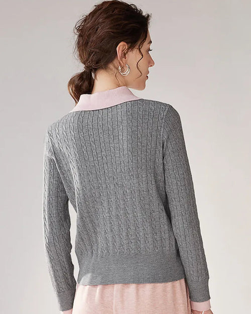 Color-Blocked Faux Two-Piece Knit Cardigan