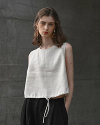 Linen Drawstring Crew Neck Cropped Vest
