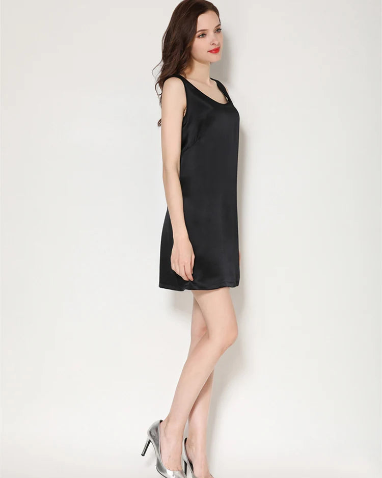 Mulberry Silk Round Neck Sleeveless Mini Dress