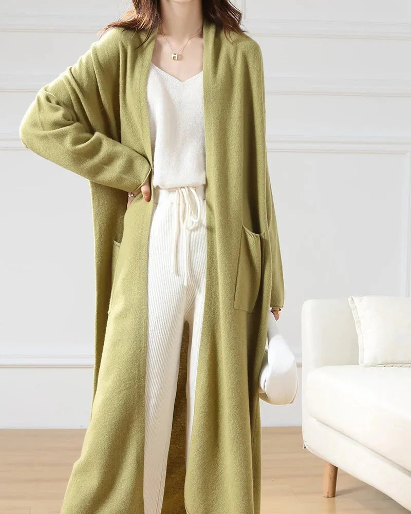 Open Front 100% Merino Wool Long Cardigan