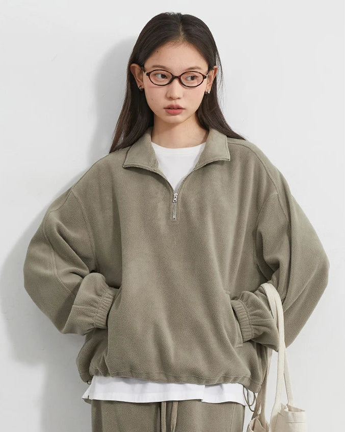 Granular Velvet Stand-Collar Zip Top
