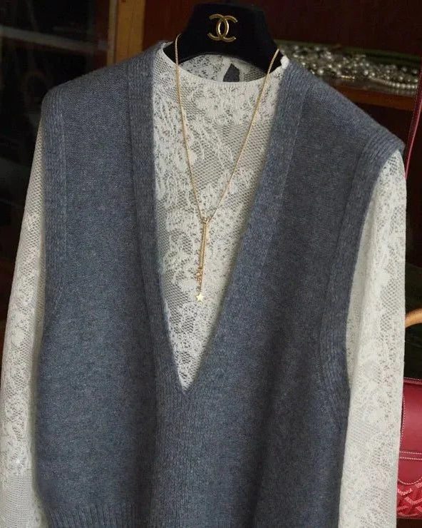 Deep V-Neck Wool Vest