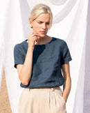 Loose-Fit Round-Neck Cotton-Linen T-Shirt
