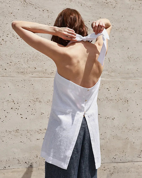 Sleeveless Linen Backless Halter Top