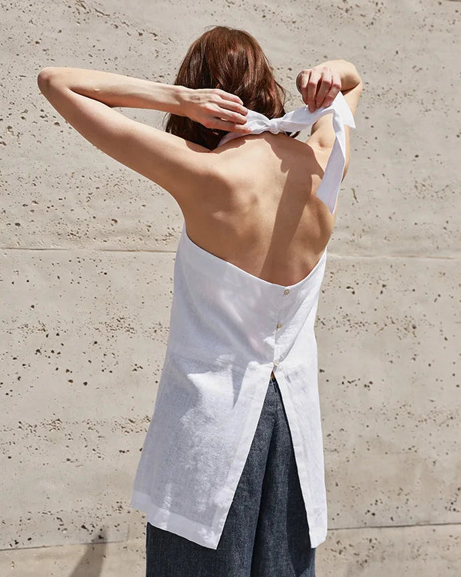 Sleeveless Linen Backless Halter Top