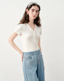 Slim V-Neck Knit Short Sleeve Top