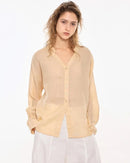 Ramie V-Neck Button-Down Shirt