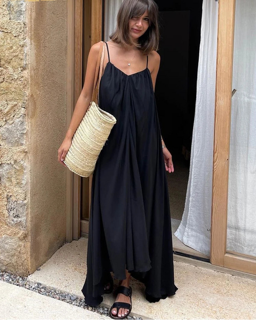 Rayon Spaghetti-Strap Backless Maxi Dress