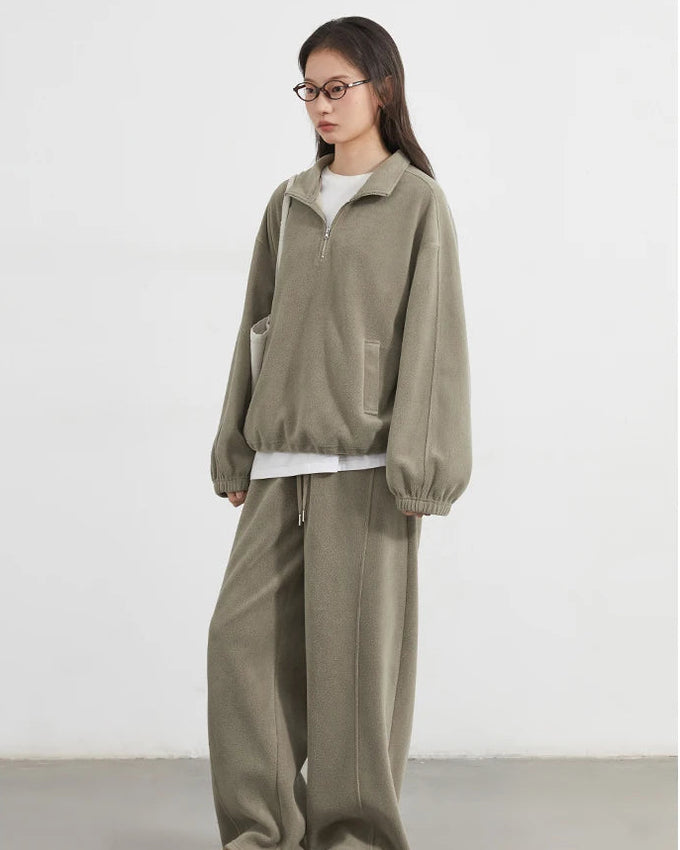 Granular Velvet Stand-Collar Zip Top