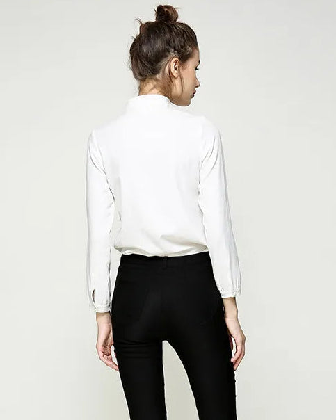 Solid Color Collar Tie Single-Breasted Shirt