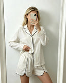 Solid Puff Sleeve Shirt Shorts Set