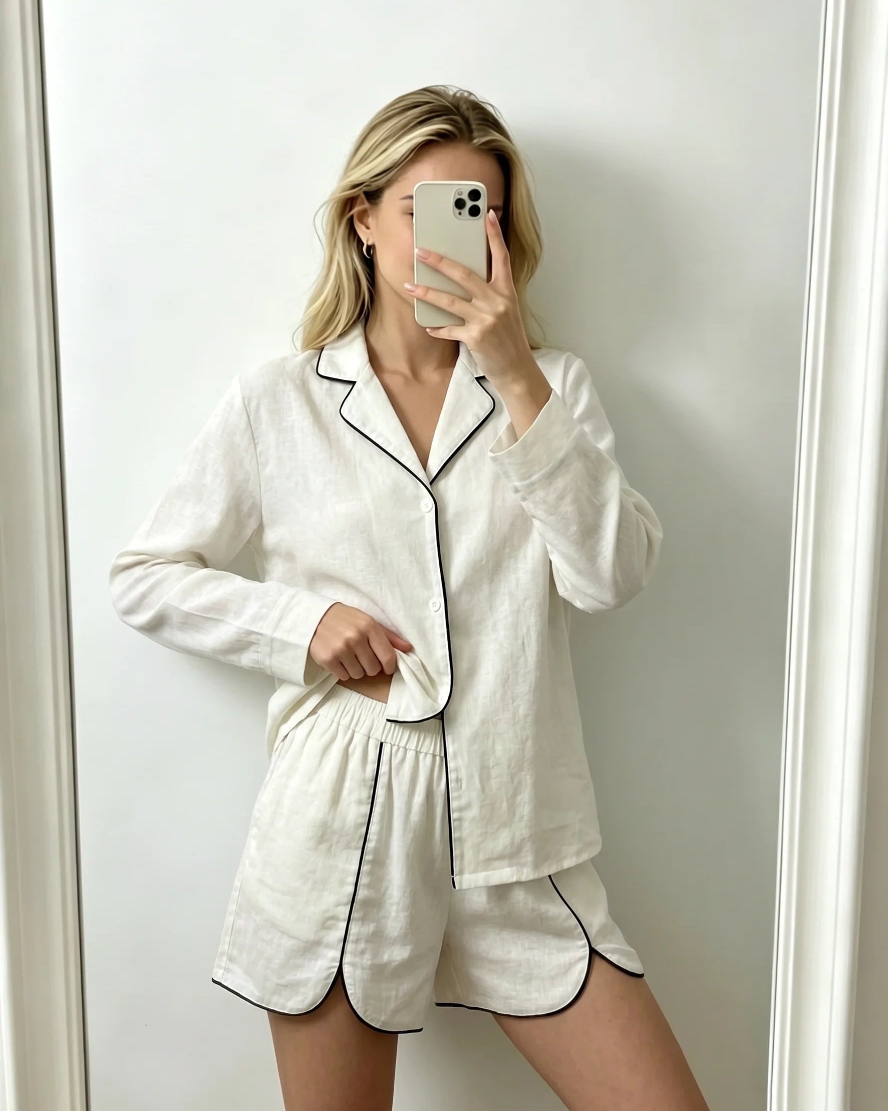 Solid Puff Sleeve Shirt Shorts Set
