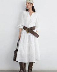 Striped Lantern Sleeve A-Line Midi Dress
