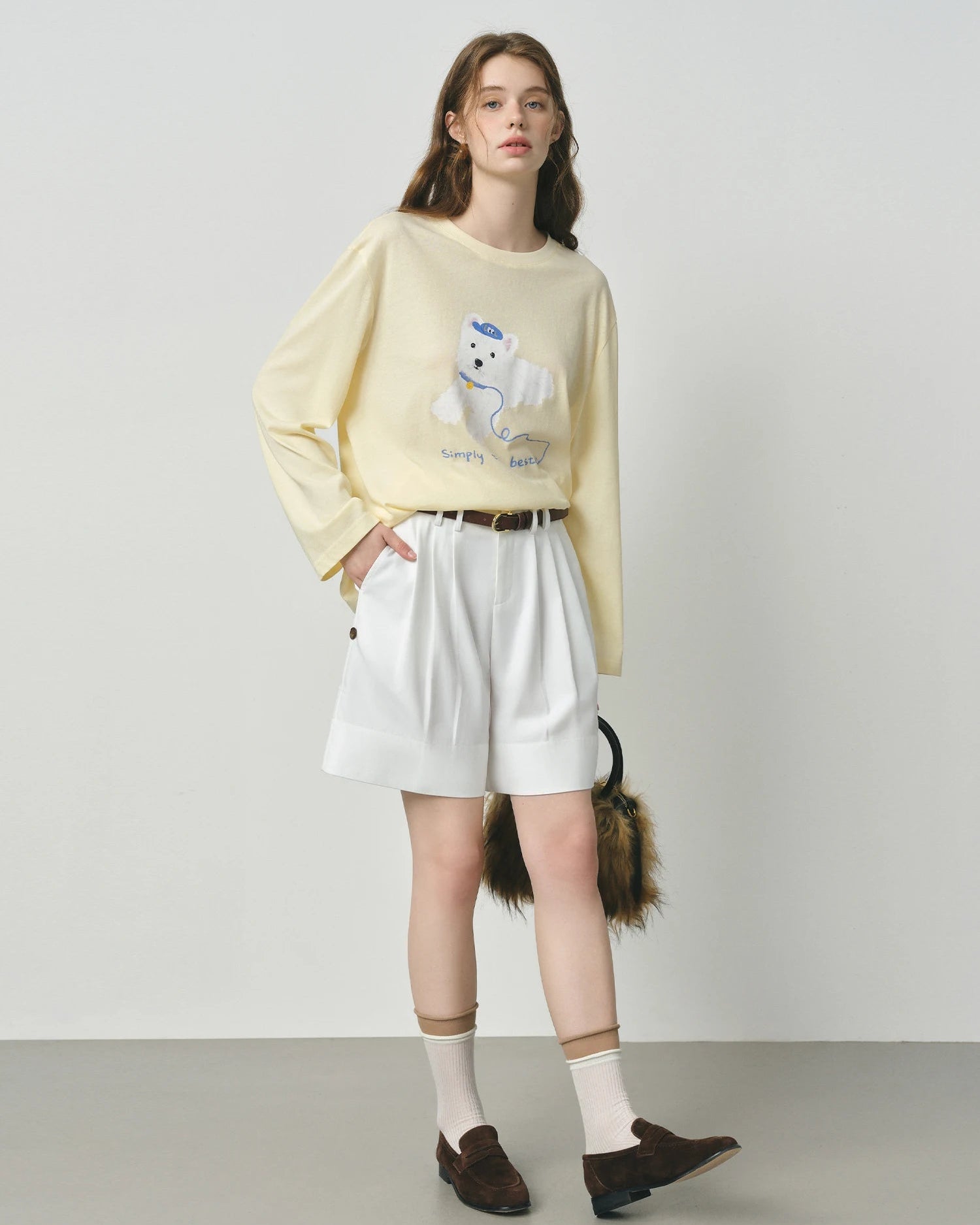 Puppy Letter Print Loose Long-Sleeve T-Shirt