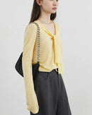 V-Neck Lace-Up Knit Pullover Sweater