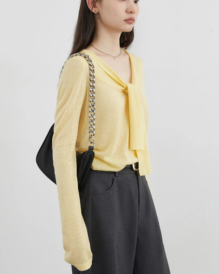 V-Neck Lace-Up Knit Pullover Sweater