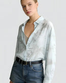 Ink Wash Print Oversized Mid-Length Shirt