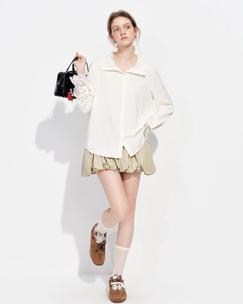 Lace-Trimmed Single-Breasted Shirt