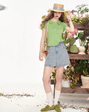 Ruffled Sleeve Short Button T-Shirt
