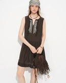V-Neck Sleeveless A-Line Midi Dress