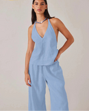 Cotton Halter Tank Wide-Leg Set